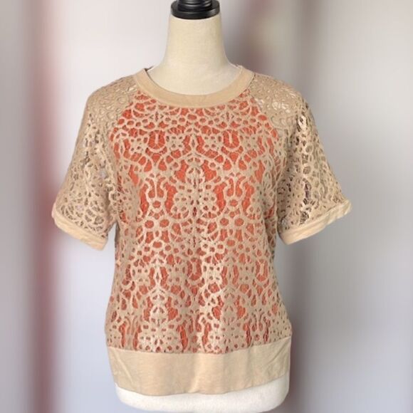 Robert Rodriguez Tan & Orange Layered Top with 100% Silk Trim (Size: Small) - Picture 3 of 14